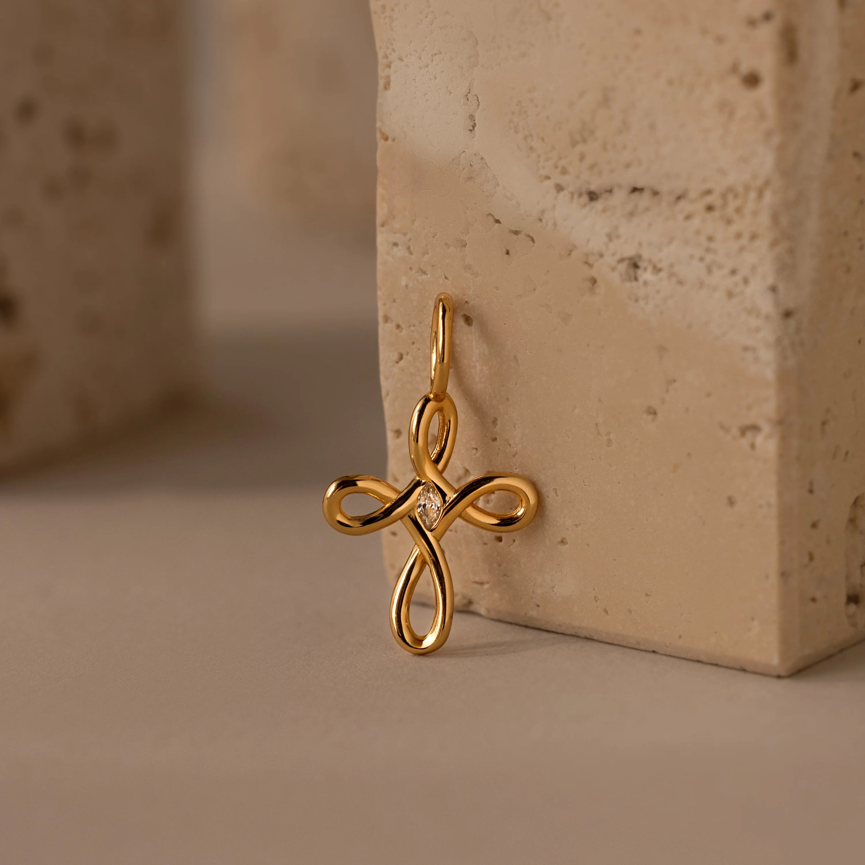 Diamond Infinity Cross Charm Silver 18K Gold Plated