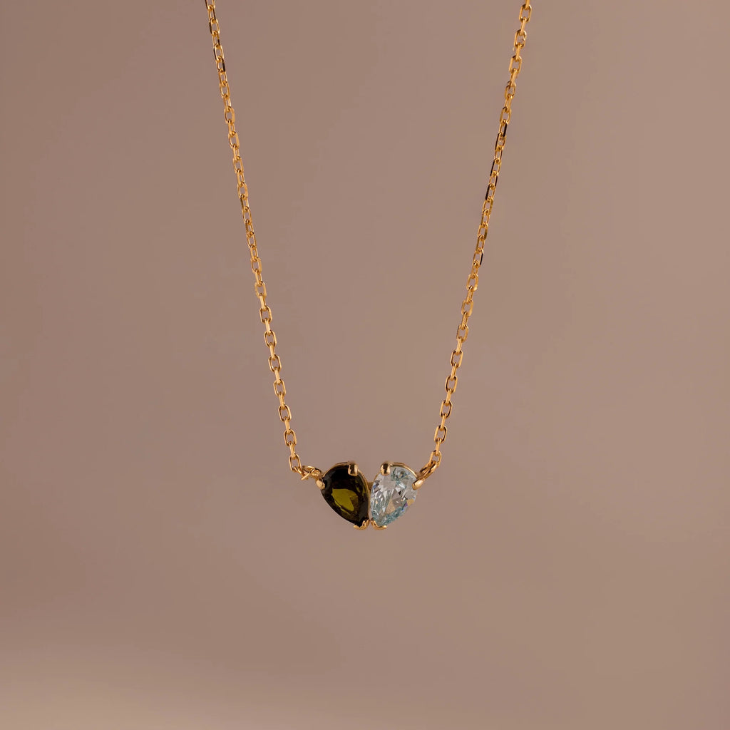 Toi et Moi Teardrop Heart Necklace Silver 18K Gold Plated