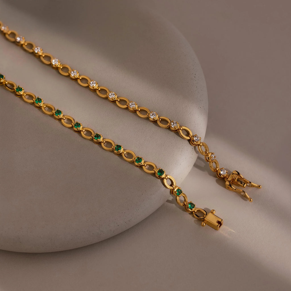 Emerald Chain Tennis Bracelet Silver 18K Gold Plated