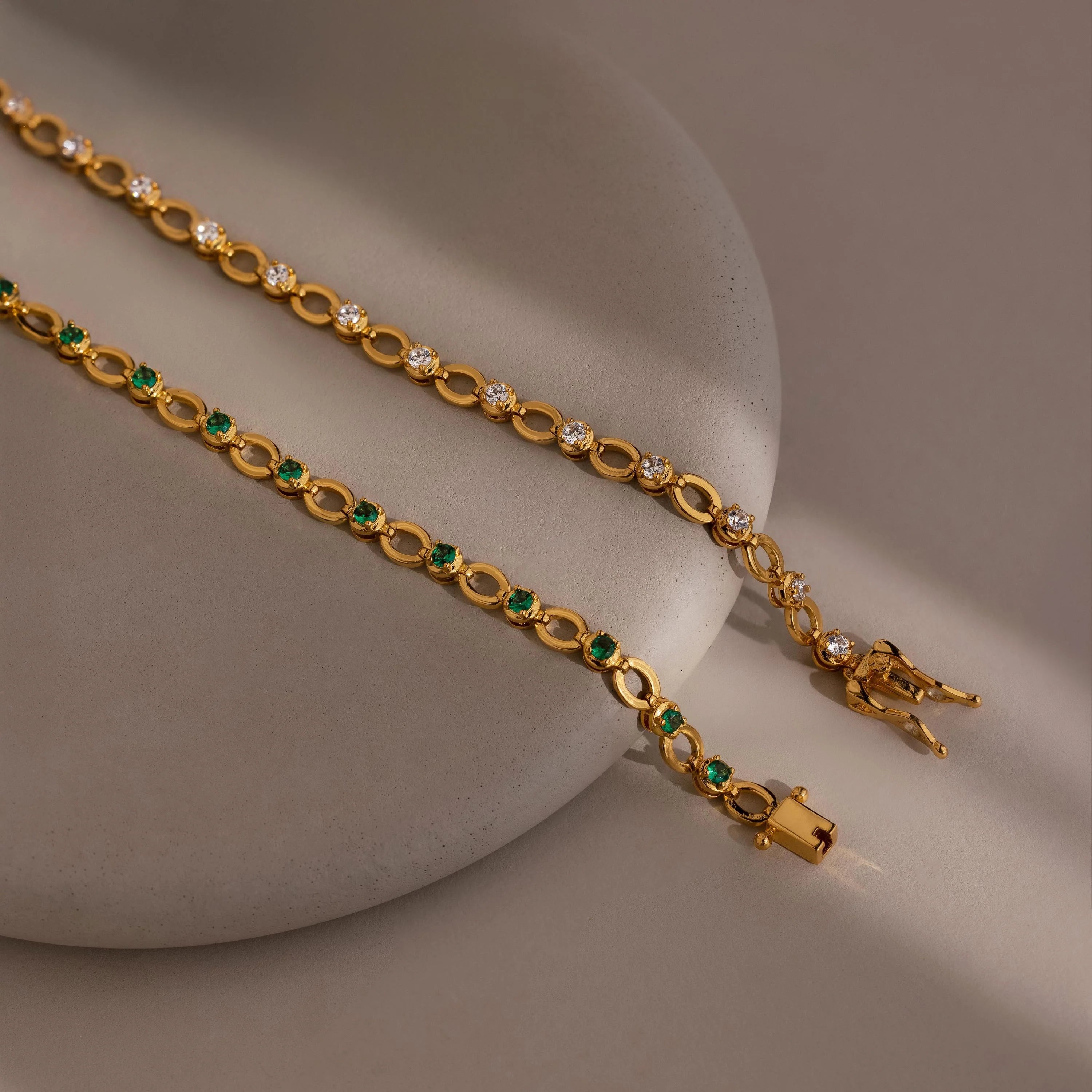 Emerald Chain Tennis Bracelet Silver 18K Gold Plated