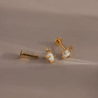 Opal Diamond Flatback Studs Silver 18K Gold Plated