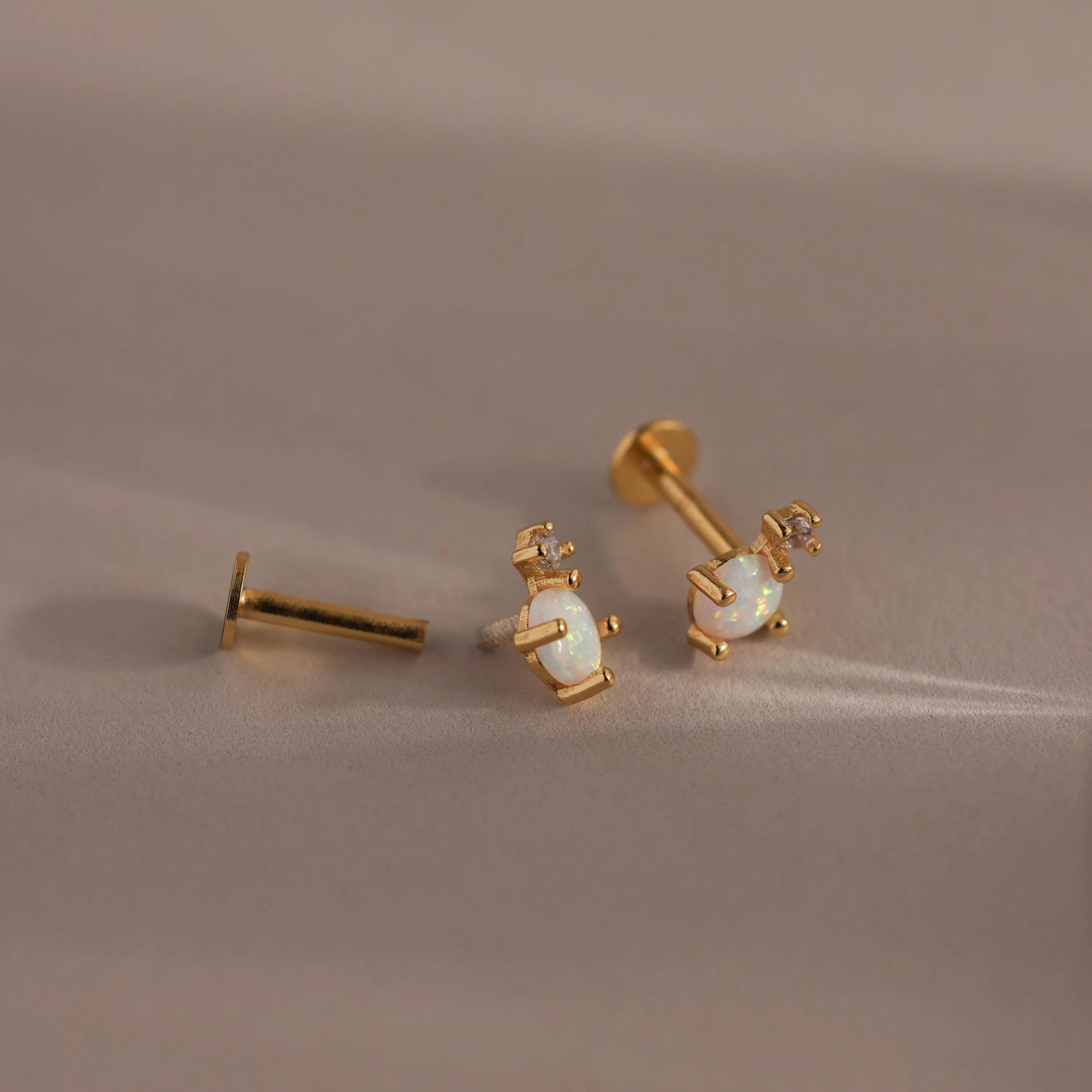 Opal Diamond Flatback Studs Silver 18K Gold Plated