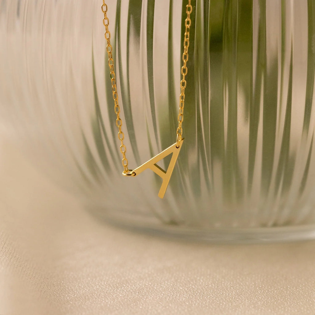 Mini Sideways Initial Necklace Silver 18K Gold Plated