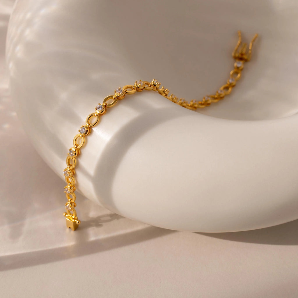Diamond Chain Tennis Bracelet Silver 18K Gold Plated