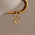 Diamonds Pave Rounded Pearl Flower Hoops Silver 18K Gold Plated