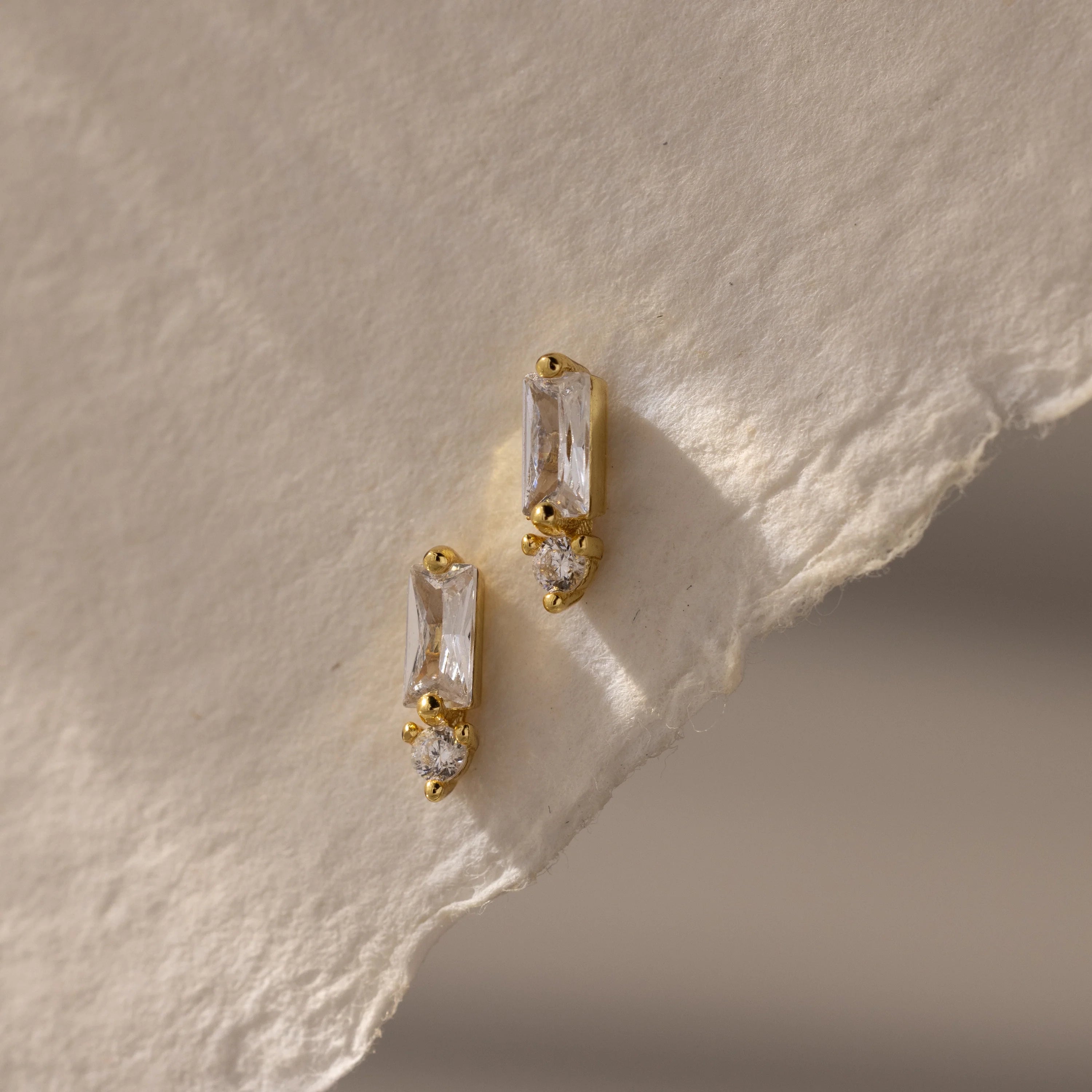 Diamond Baguette Birthstone Drop Studs Silver 18K Gold Plated