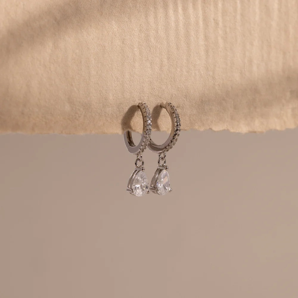 Diamond Drop Huggies Silver 18K Gold Plated