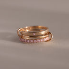 Eternity Band Triple Linked Pink Tourmaline Ring Set Silver 18K Gold Plated