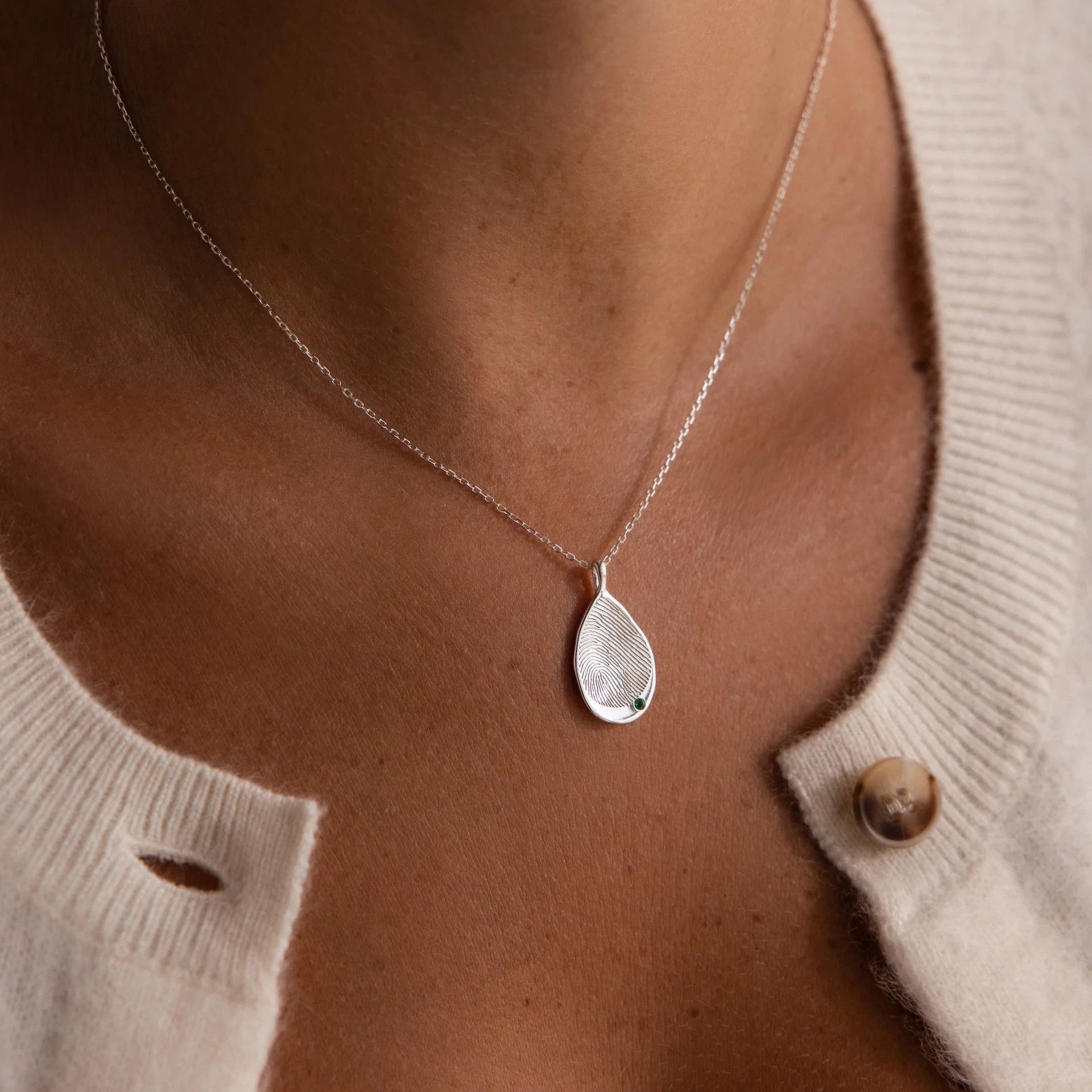 Fingerprint Teardrop Pendant Necklace Silver 18K Gold Plated