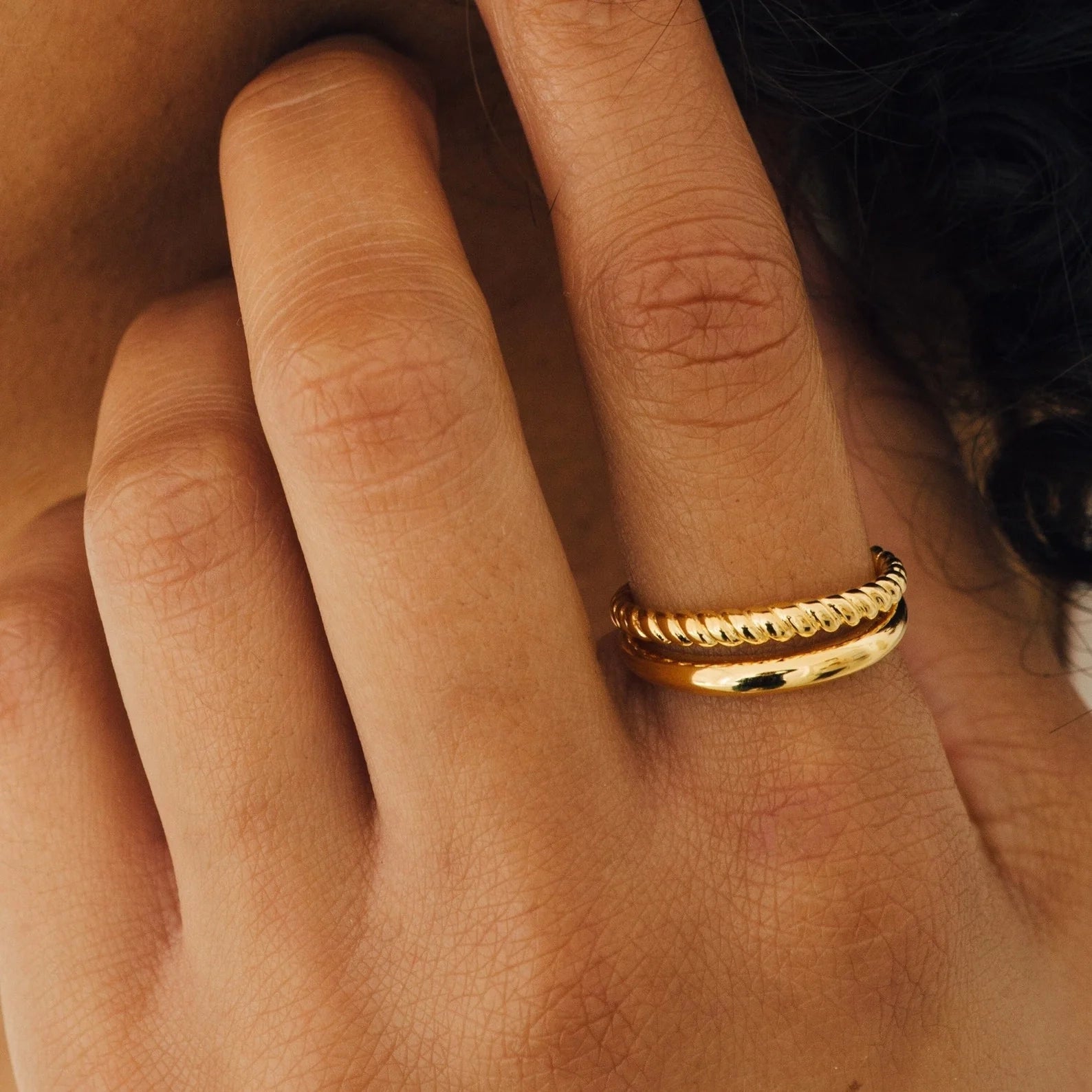 Twisted Band Duo Ring in Silver 18K Gold Plated