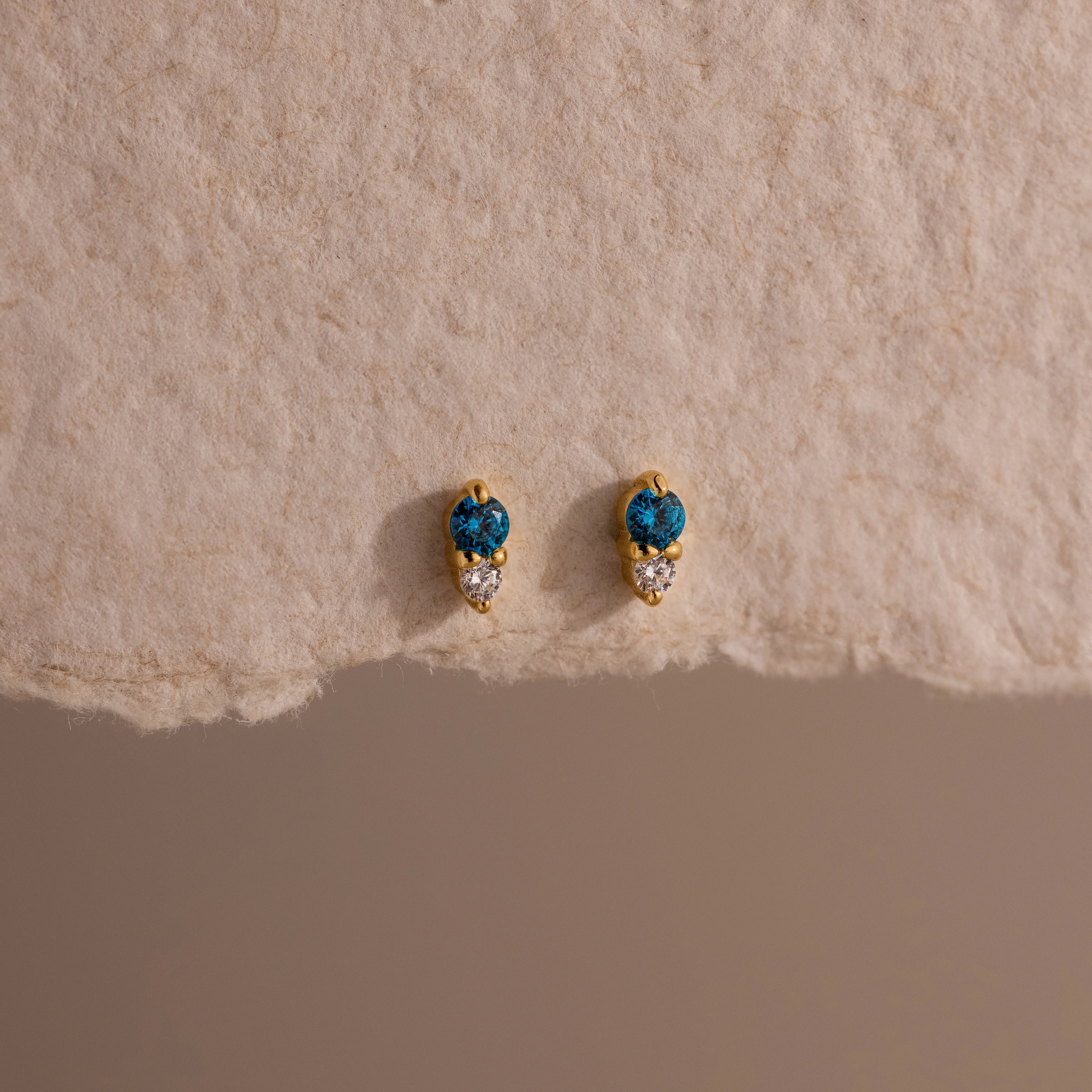 Diamond Blue Zircon Duo  Flatback Studs Silver 18K Gold Plated