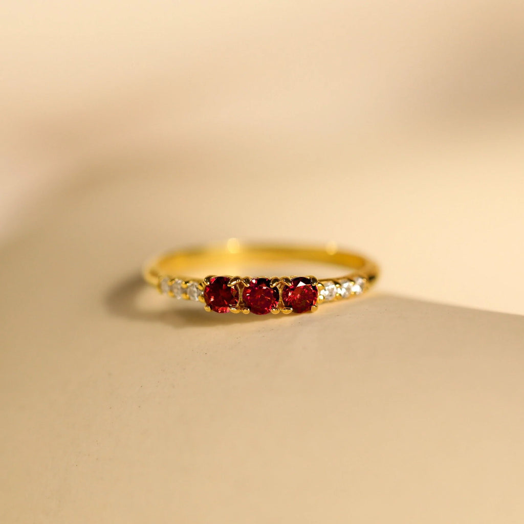 Pave Triple Birthstone Ring Silver 18K Gold Plated