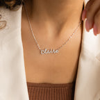 Pave Dream Script Name Necklace Silver 18K Gold Plated