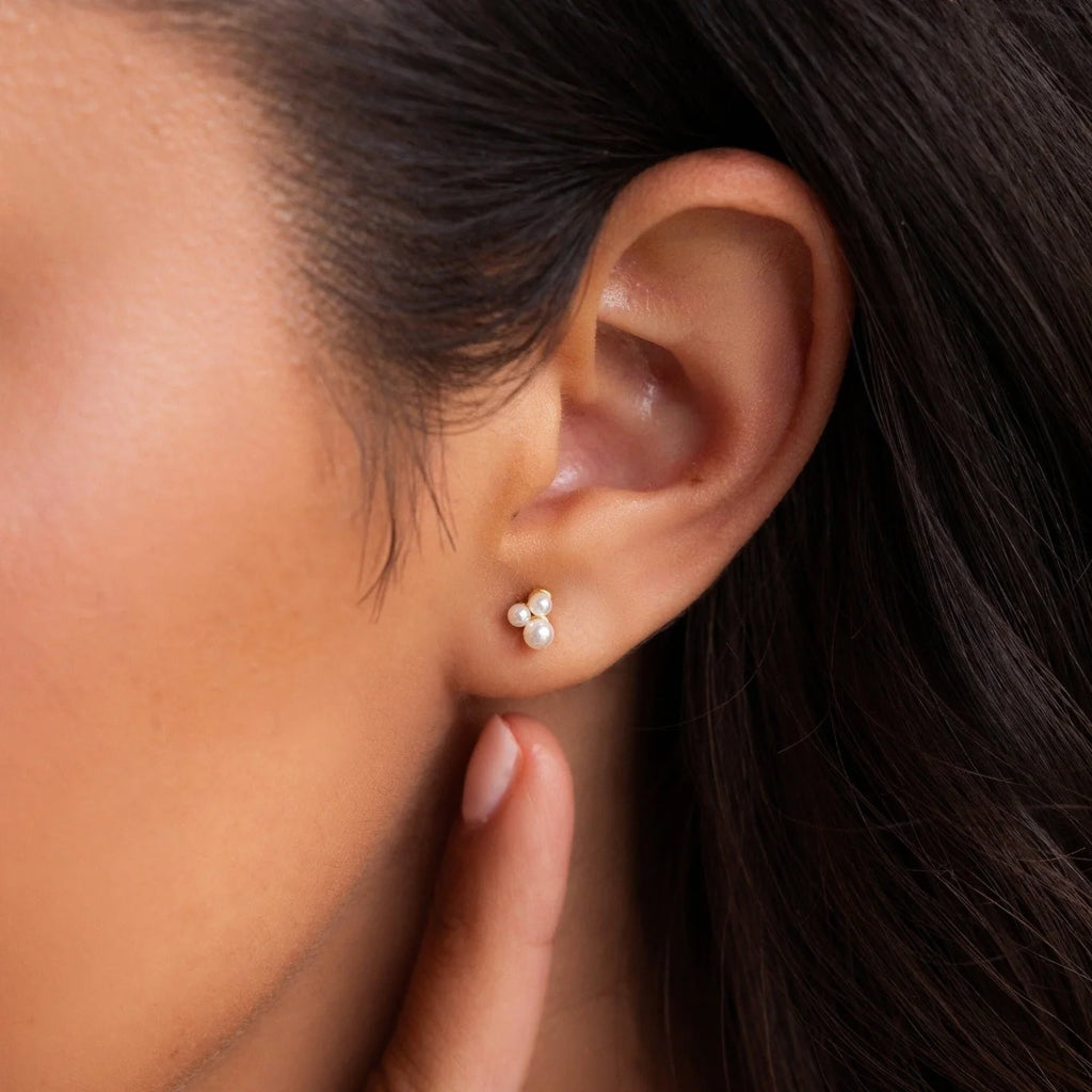 Trio Cluster Pearl Studs Silver 18K Gold Plated