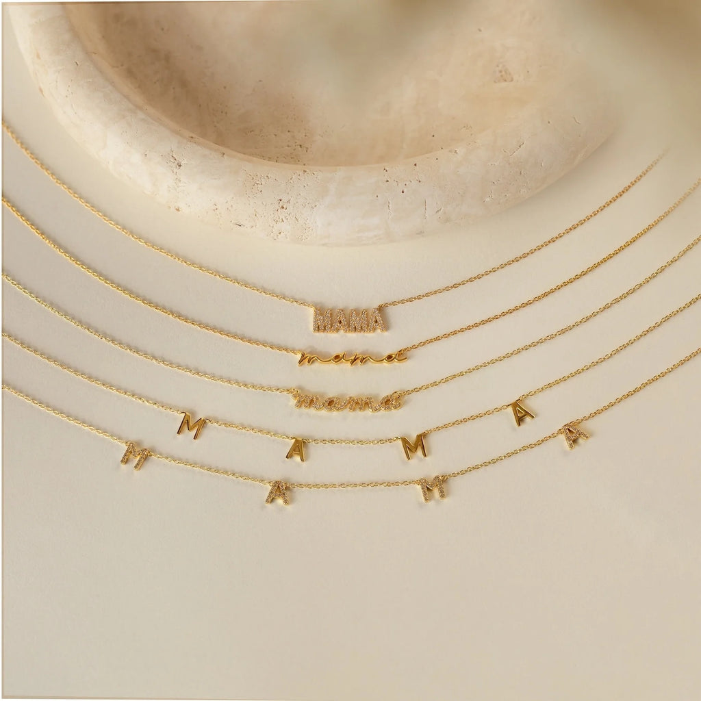 Mama Script Necklace Silver 18K Gold Plated