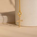 Pave Cross Charm Silver 18K Gold Plated