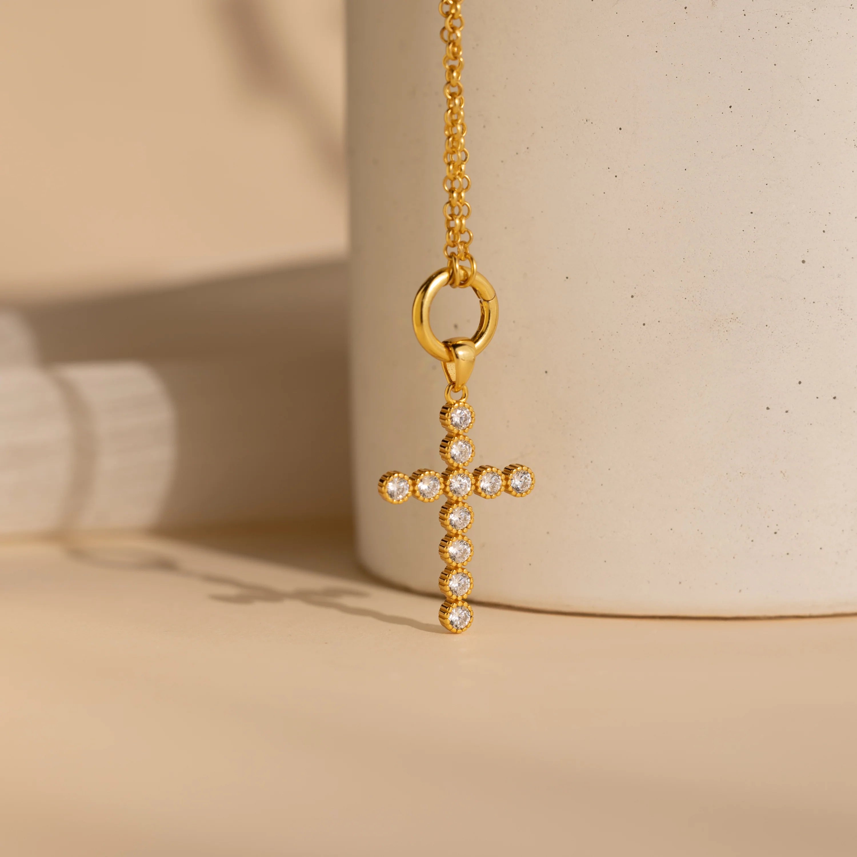 Pave Cross Charm Silver 18K Gold Plated