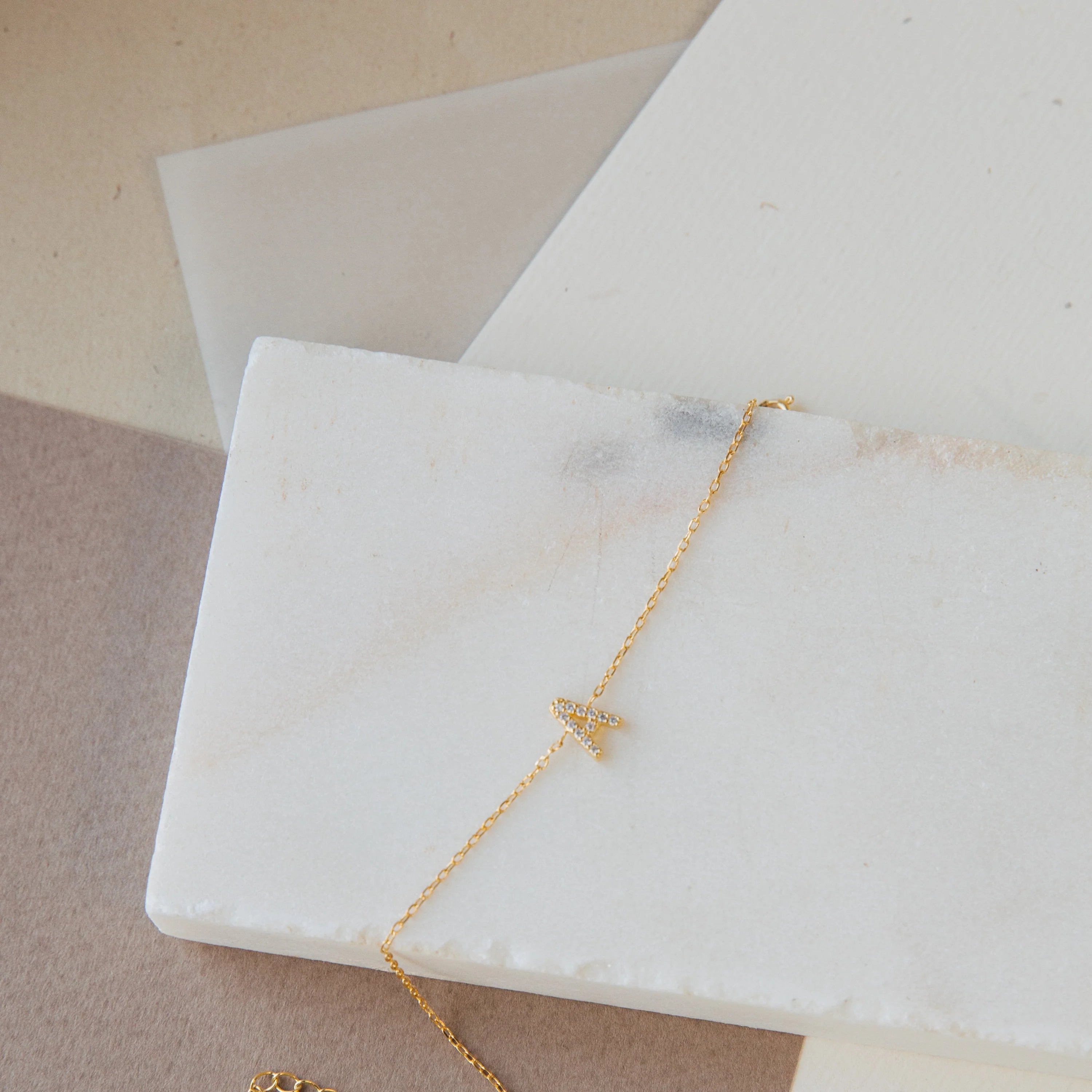 Pave Initial Bracelet Silver 18K Gold Plated