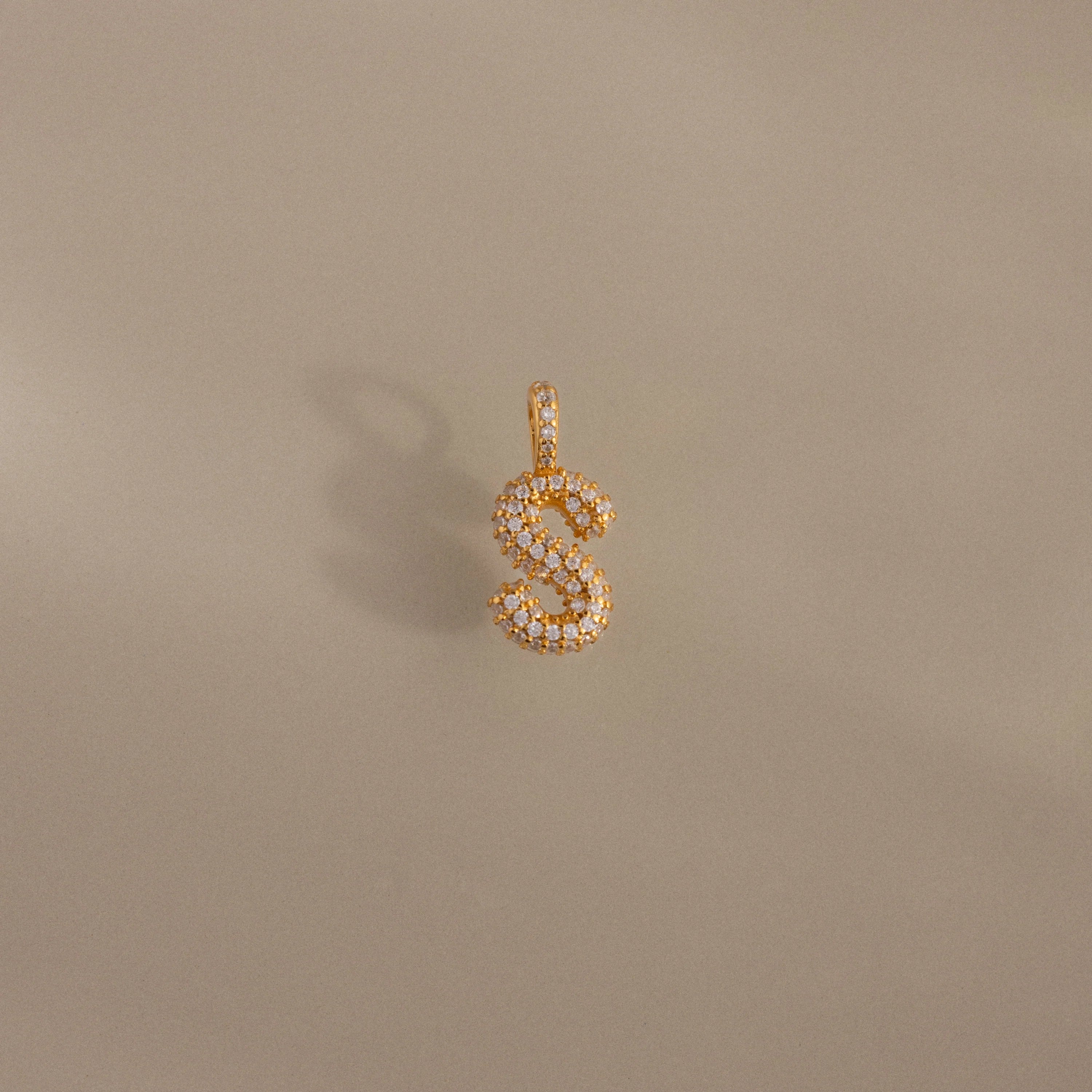 Diamond Pave Bubble Letter Charm Silver 18K Gold Plated