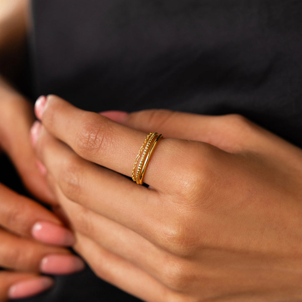 Textured Stacking Ring Set Silver 18K Gold Plated