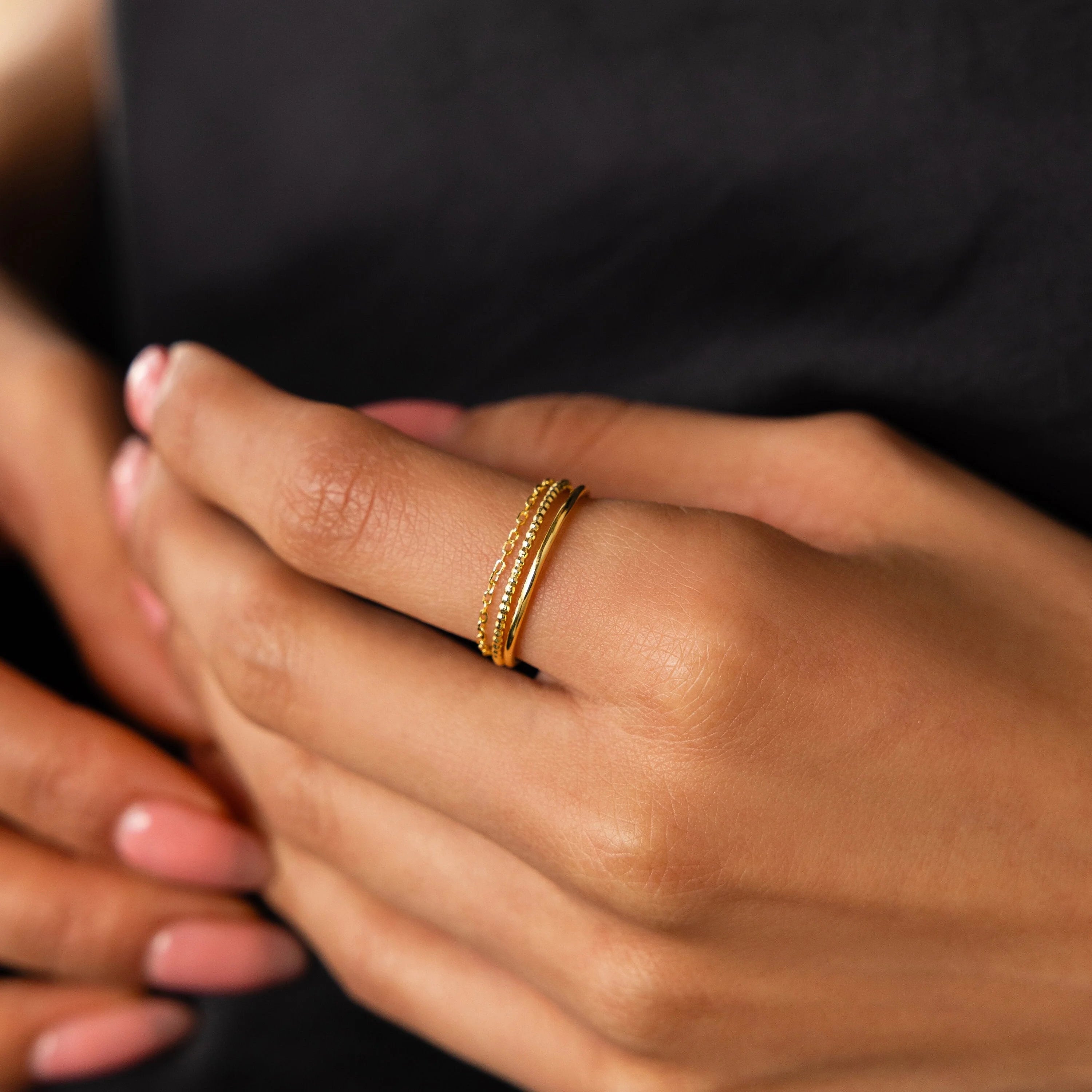Textured Stacking Ring Set Silver 18K Gold Plated