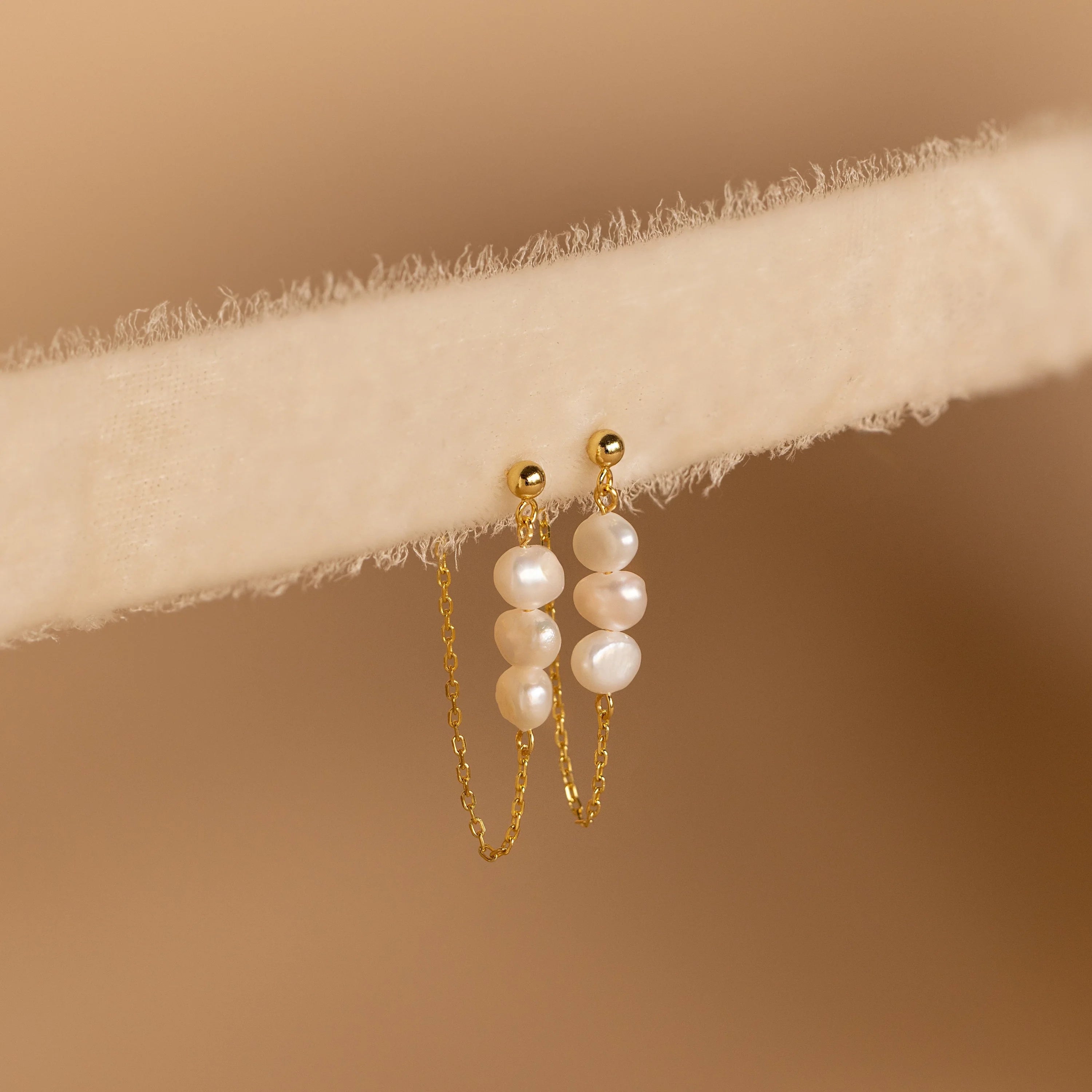 Triple Pearl Drop Earrings Silver 18K Gold Plated