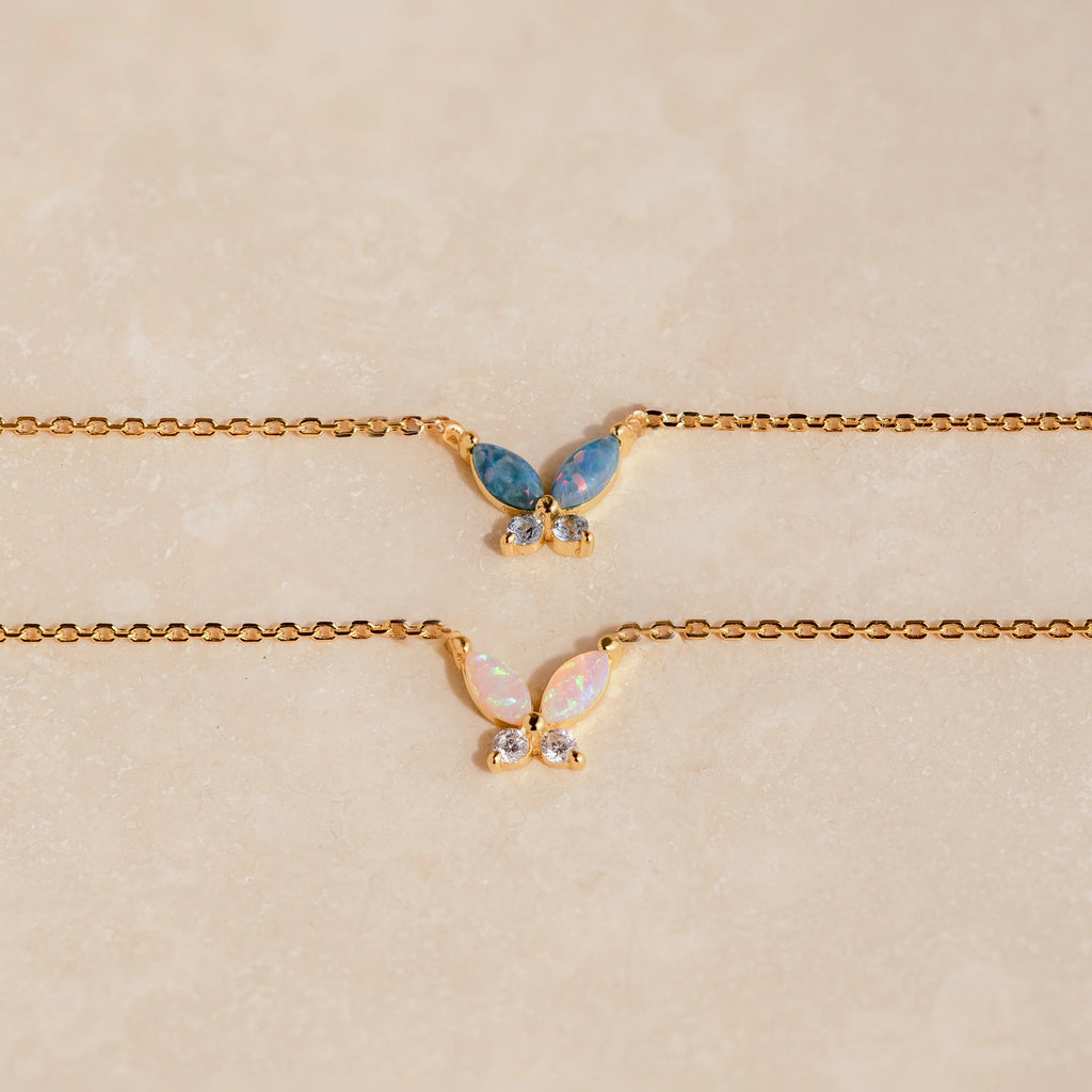 Opal Butterfly Necklace Set Silver 18K Gold Plated