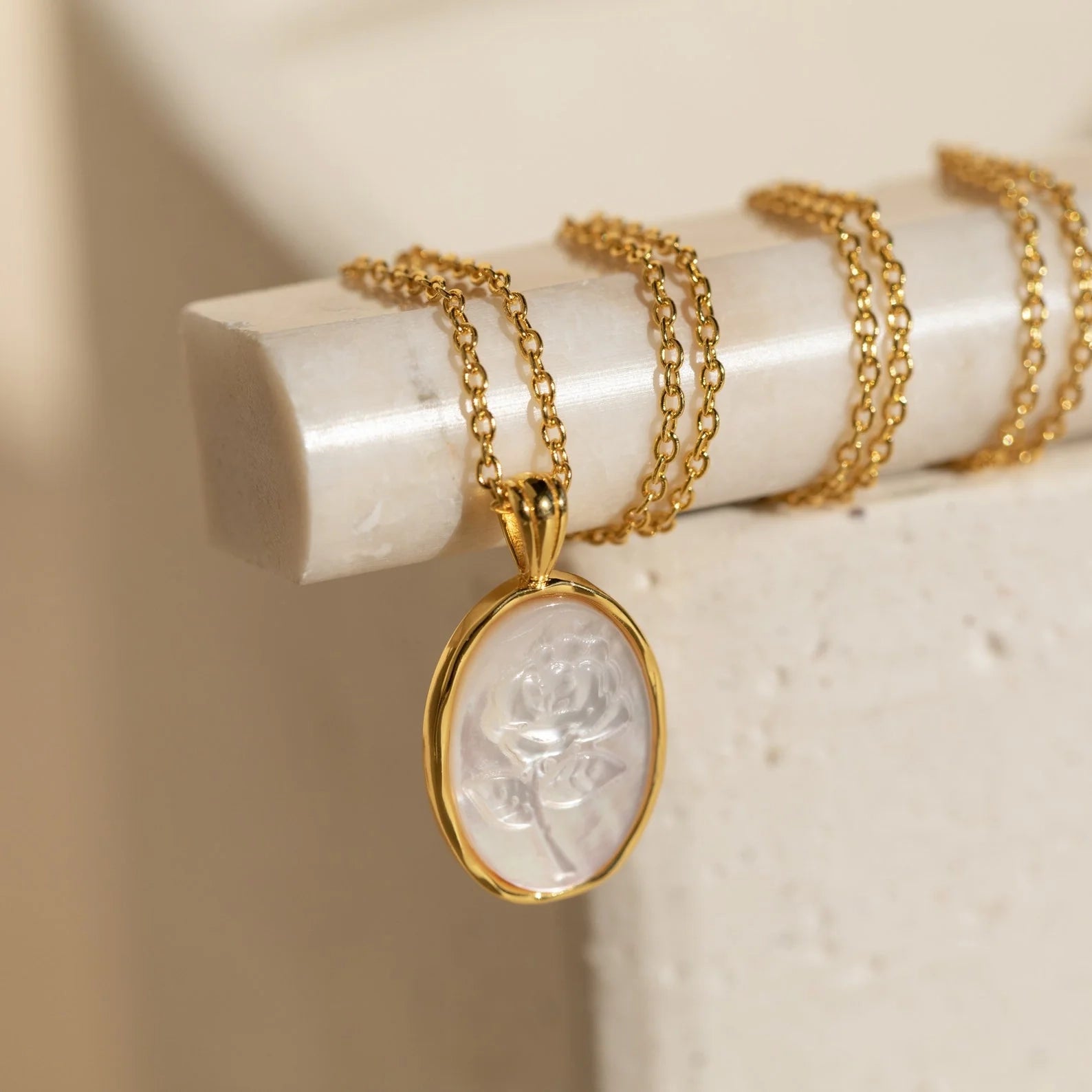 Pearl Rose Necklace Silver 18K Gold Plated