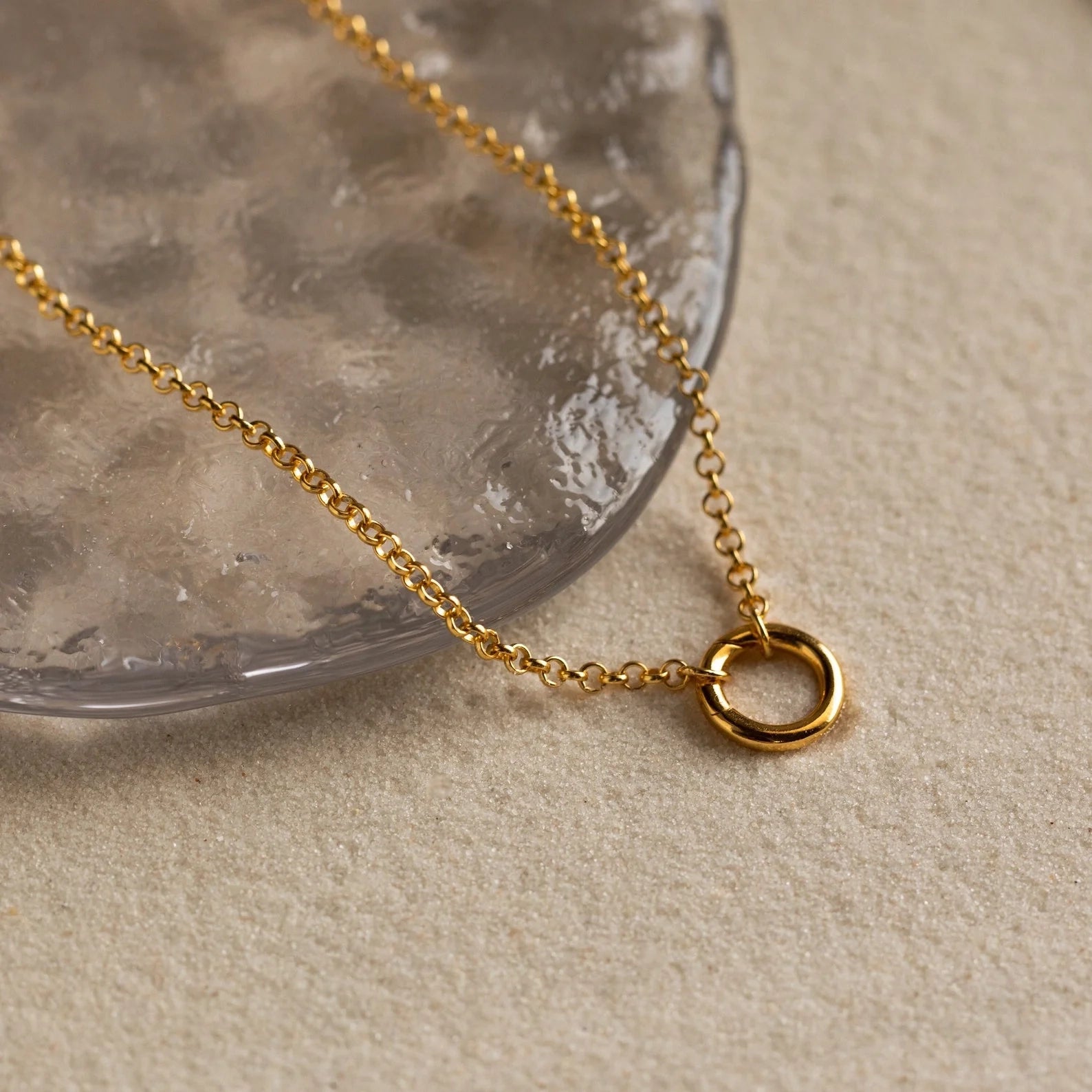 Rolo Circle Charm Necklace Silver 18K Gold Plated