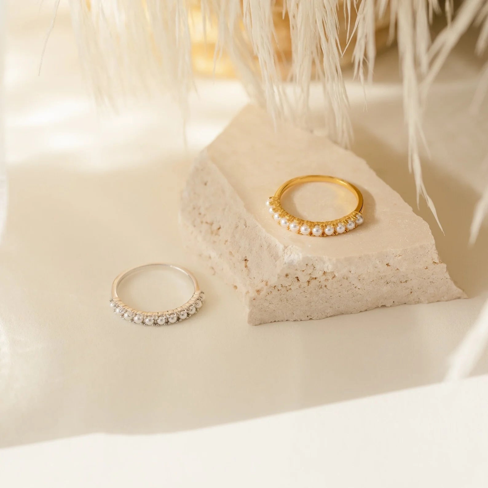 Crescent Pearl Ring Silver 18K Gold Plated