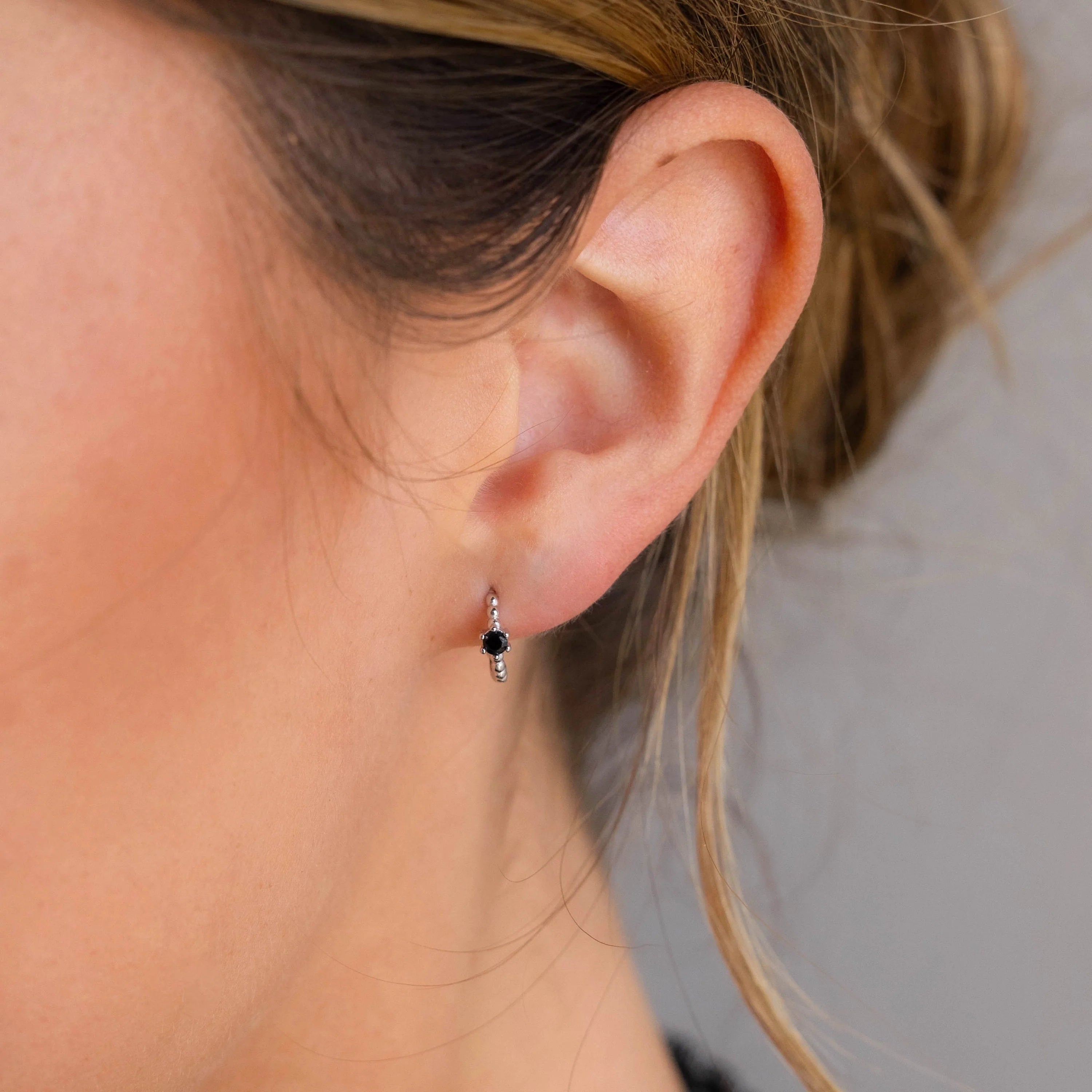 Onyx Beaded Huggies Silver 18K Gold Plated