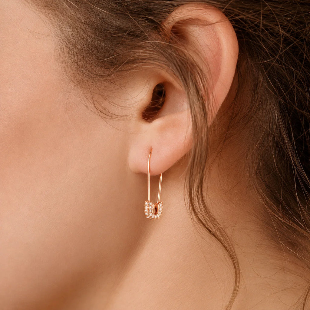 Pave Safety Pin Earrings