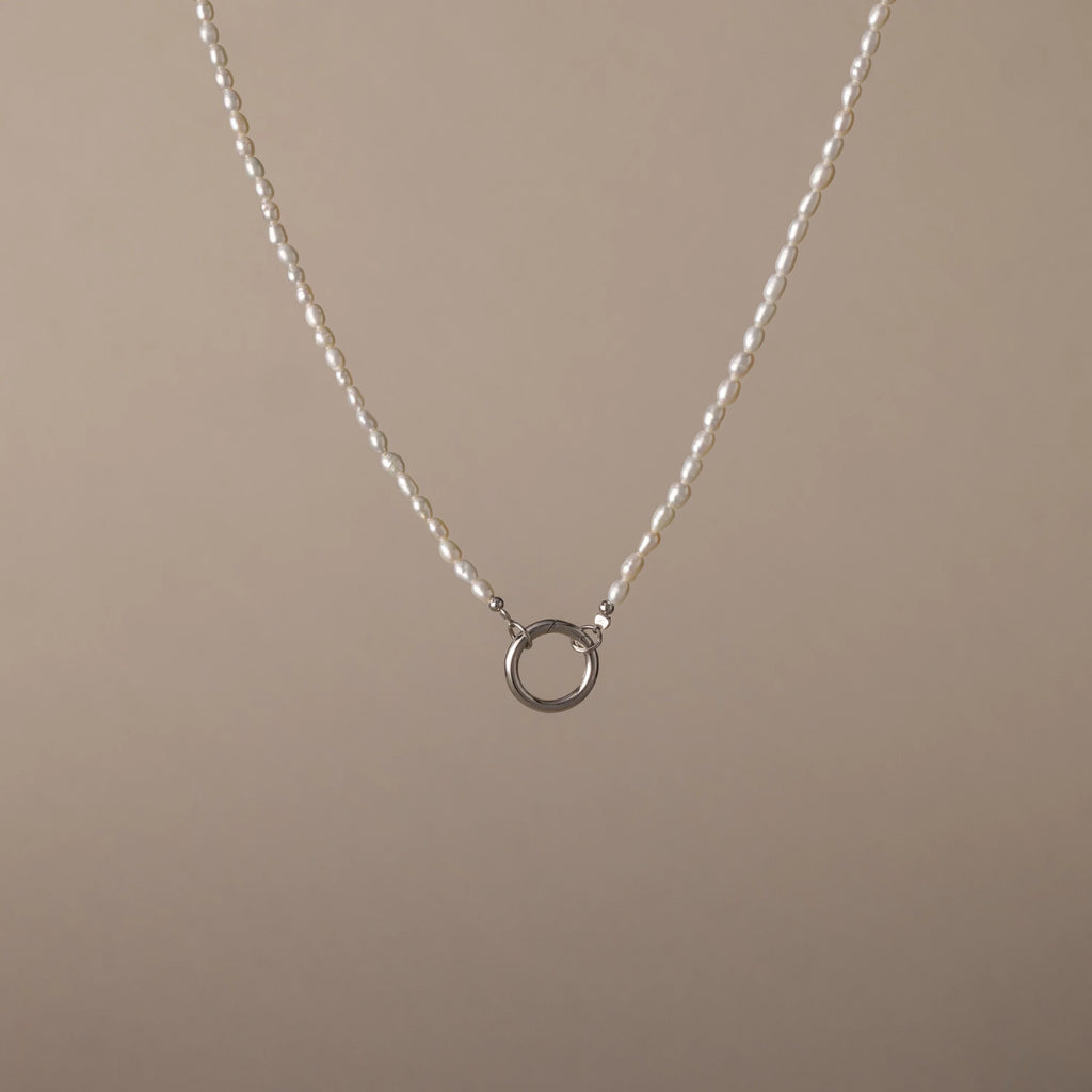 Pearl Chain Clasp Necklace Silver 18K Gold Plated