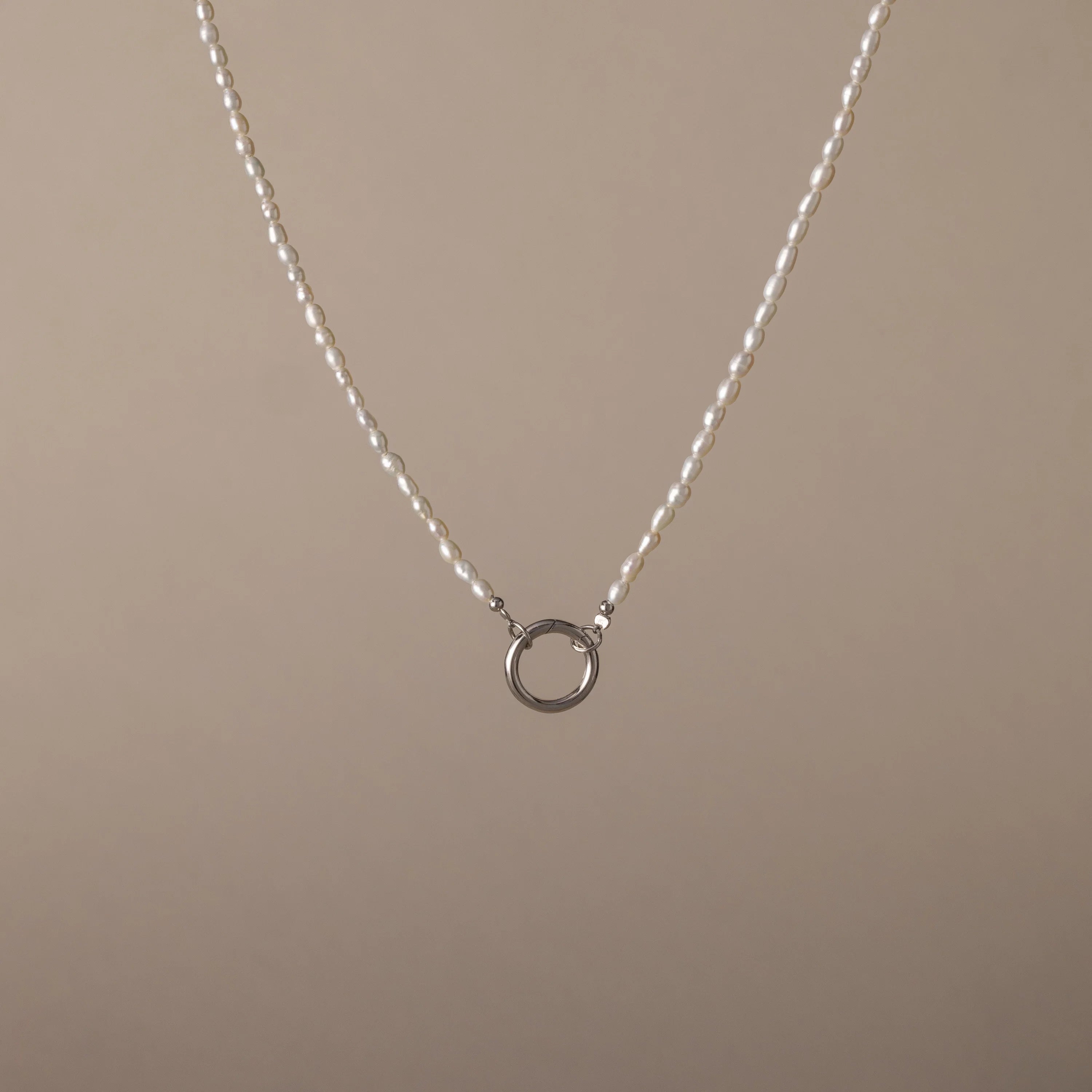 Pearl Chain Clasp Necklace Silver 18K Gold Plated