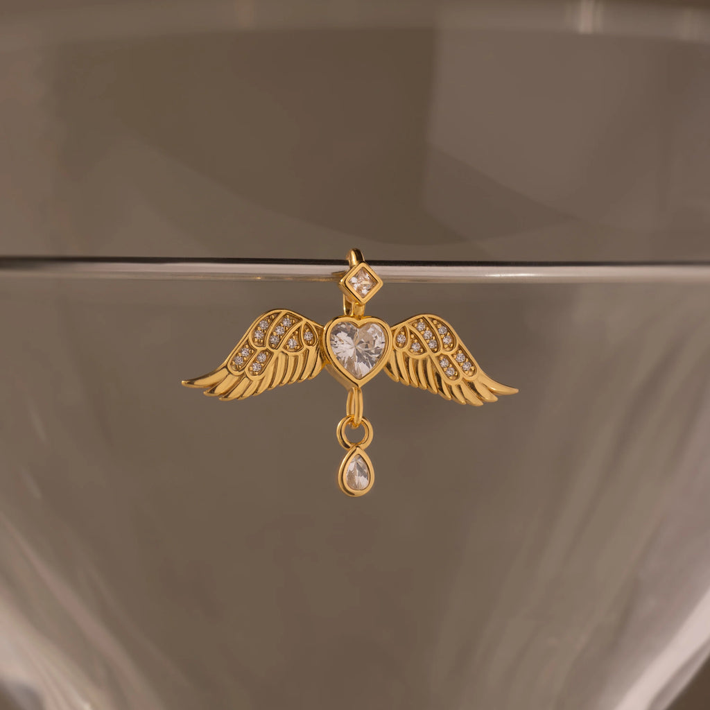 Diamond Angel Wing Charm Silver 18K Gold Plated