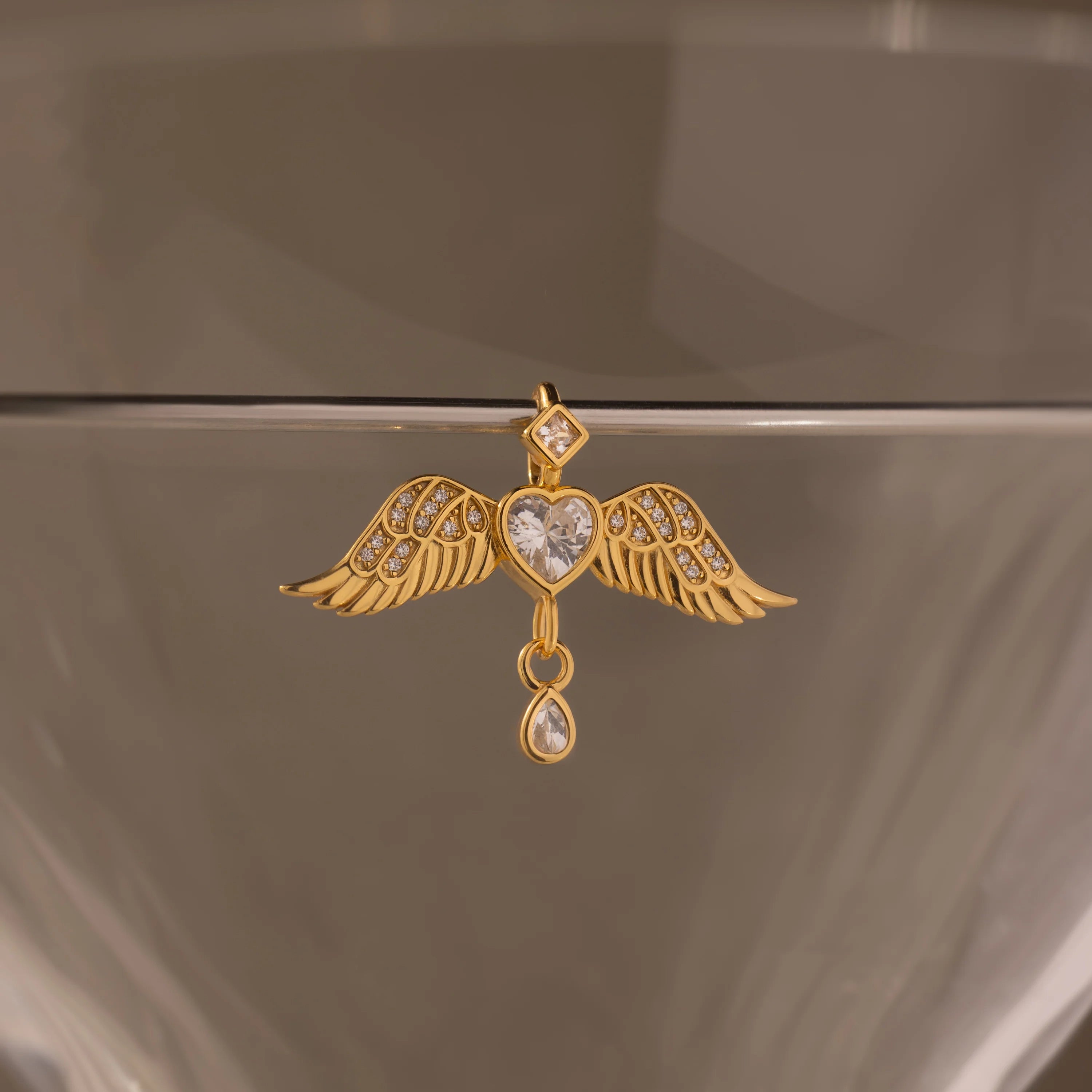 Diamond Angel Wing Charm Silver 18K Gold Plated