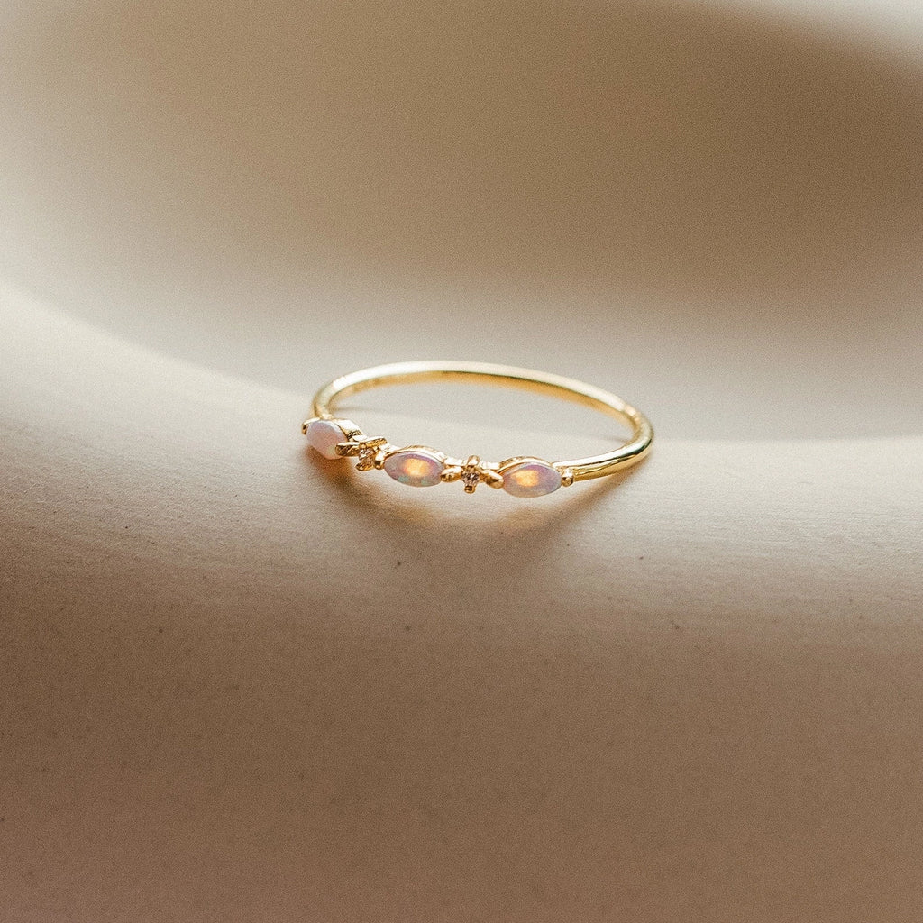 Diamond Trio Opal Ring Silver 18K Gold Plated
