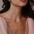 Mirror Chain Lariat Necklace Silver 18K Gold Plated