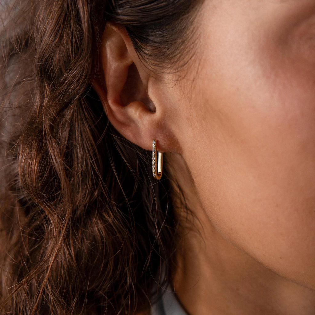 Dainty Pave Link Earrings  Silver 18K Gold Plated