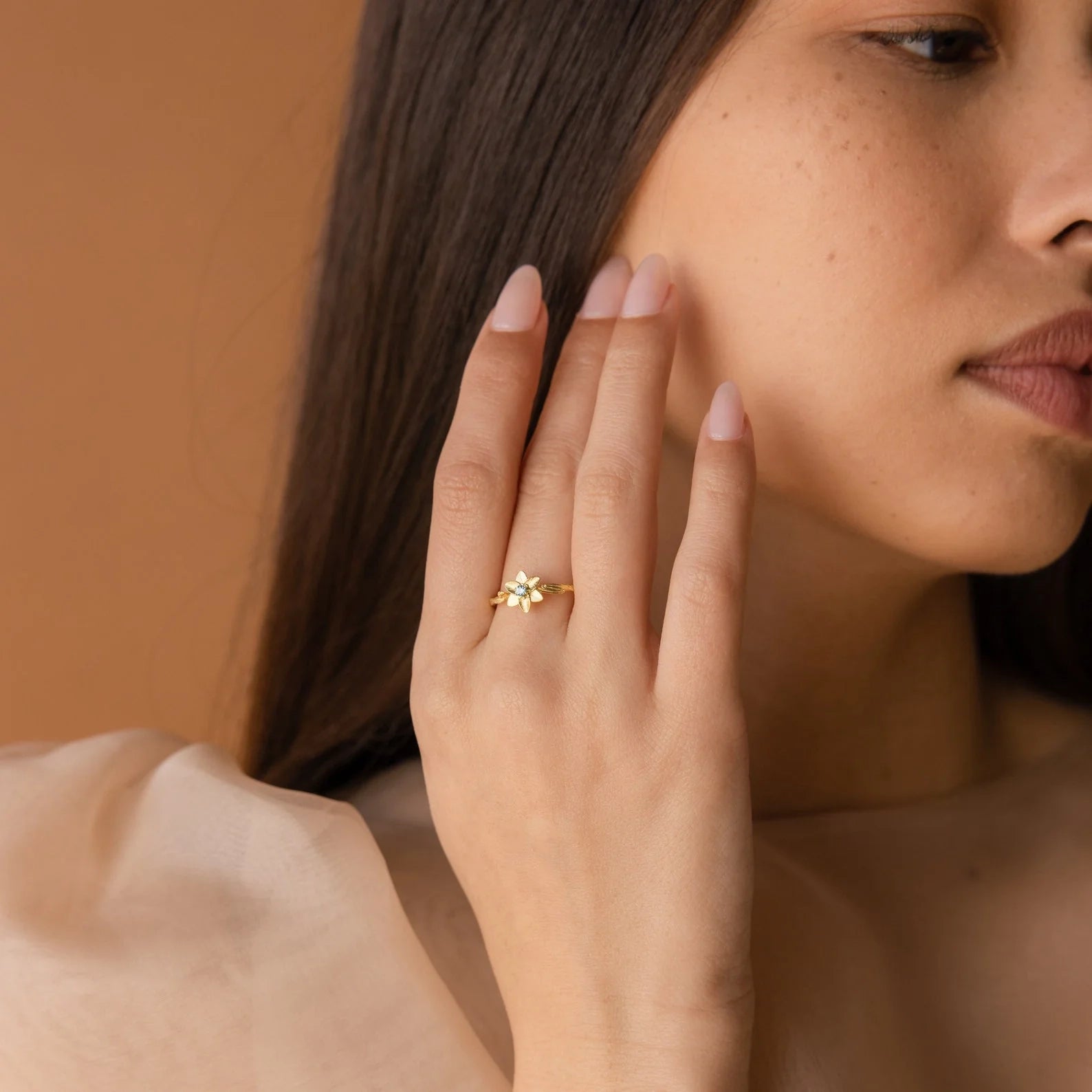 Flower Birthstone Ring Silver 18K Gold Plated