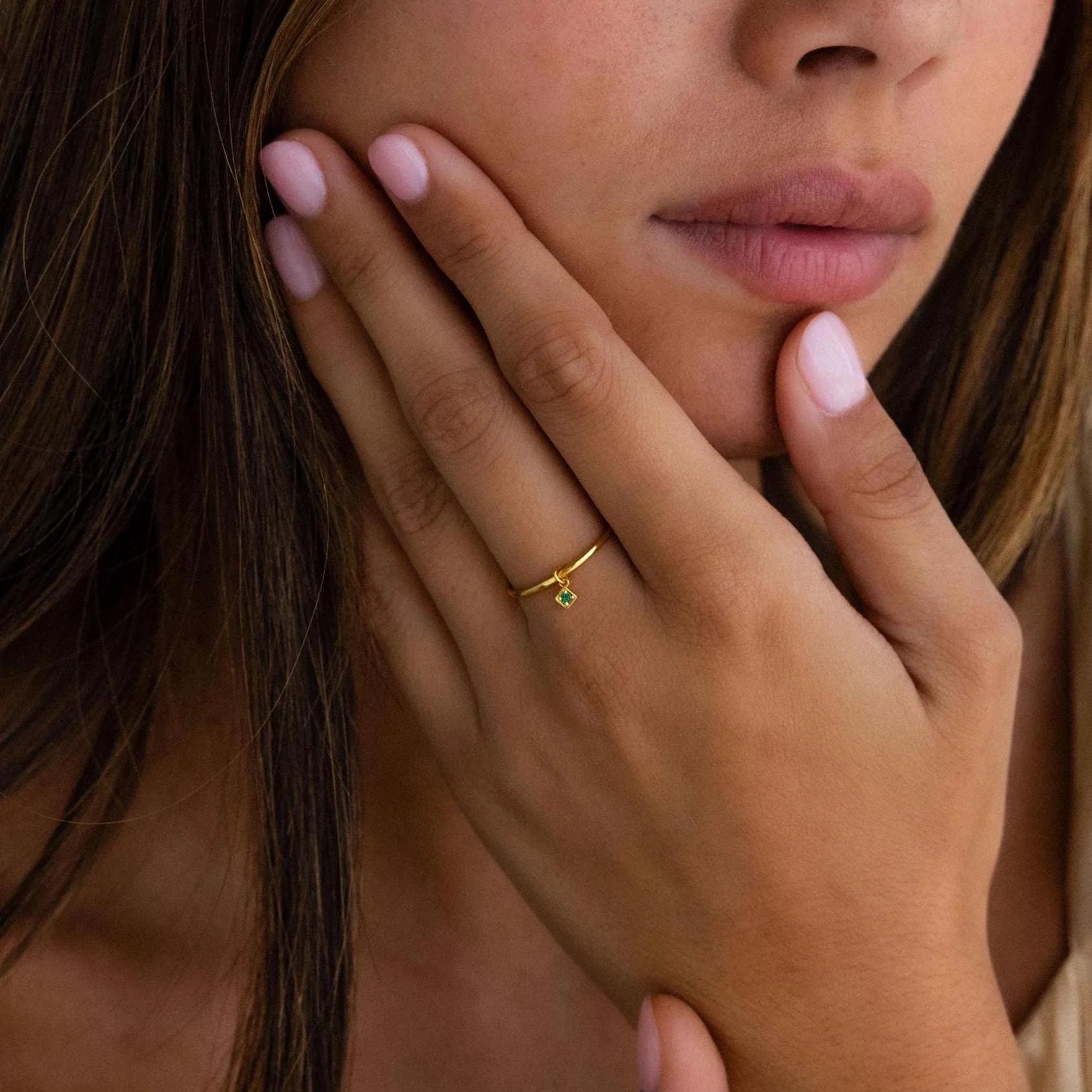 Dainty Birthstone Drop Ring Silver 18K Gold Plated