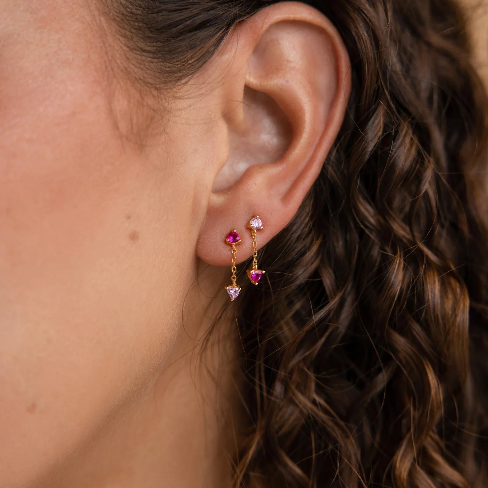 Mixed Pink Drop Earrings Silver 18K Gold Plated