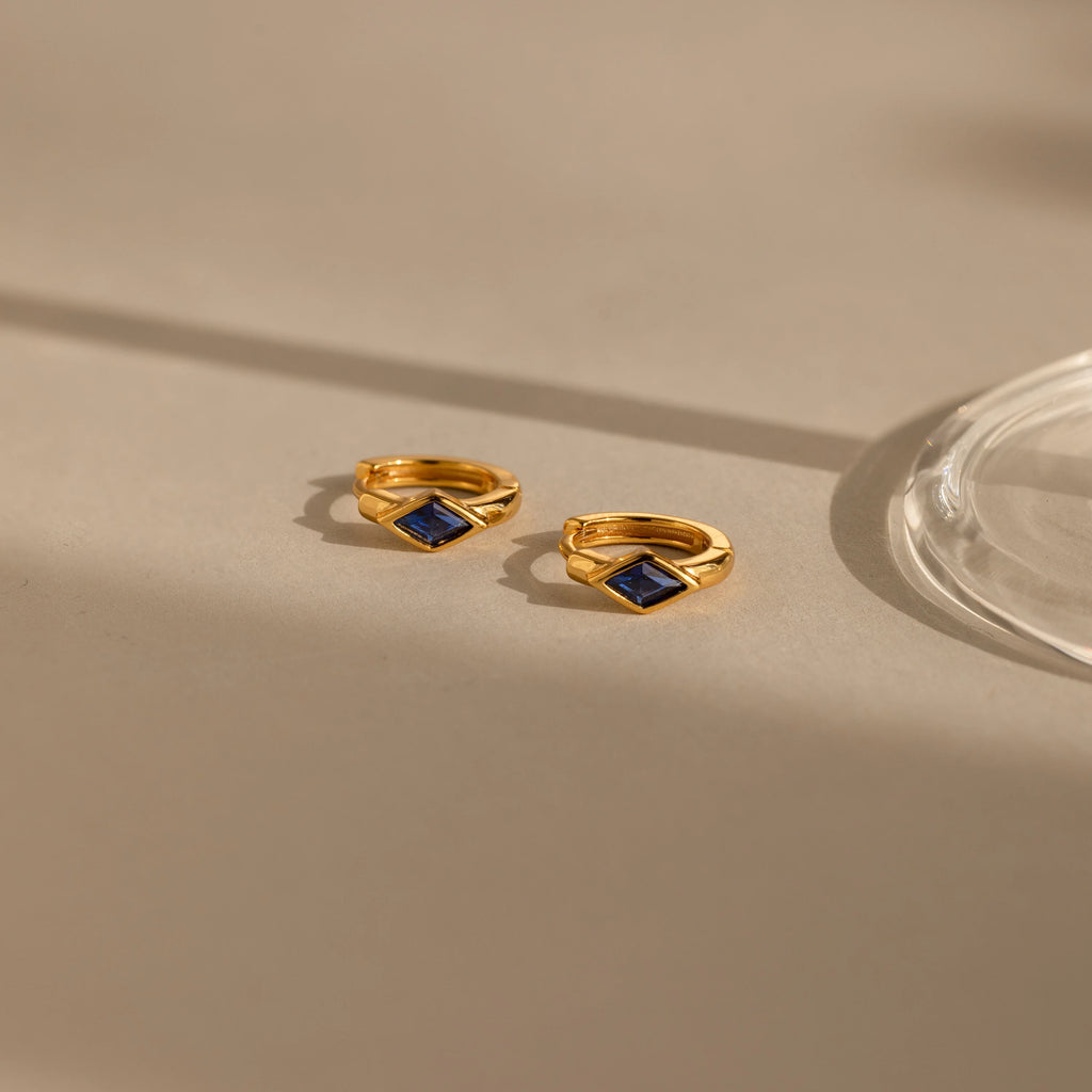 Sapphire Rhombus Huggies Silver 18K Gold Plated