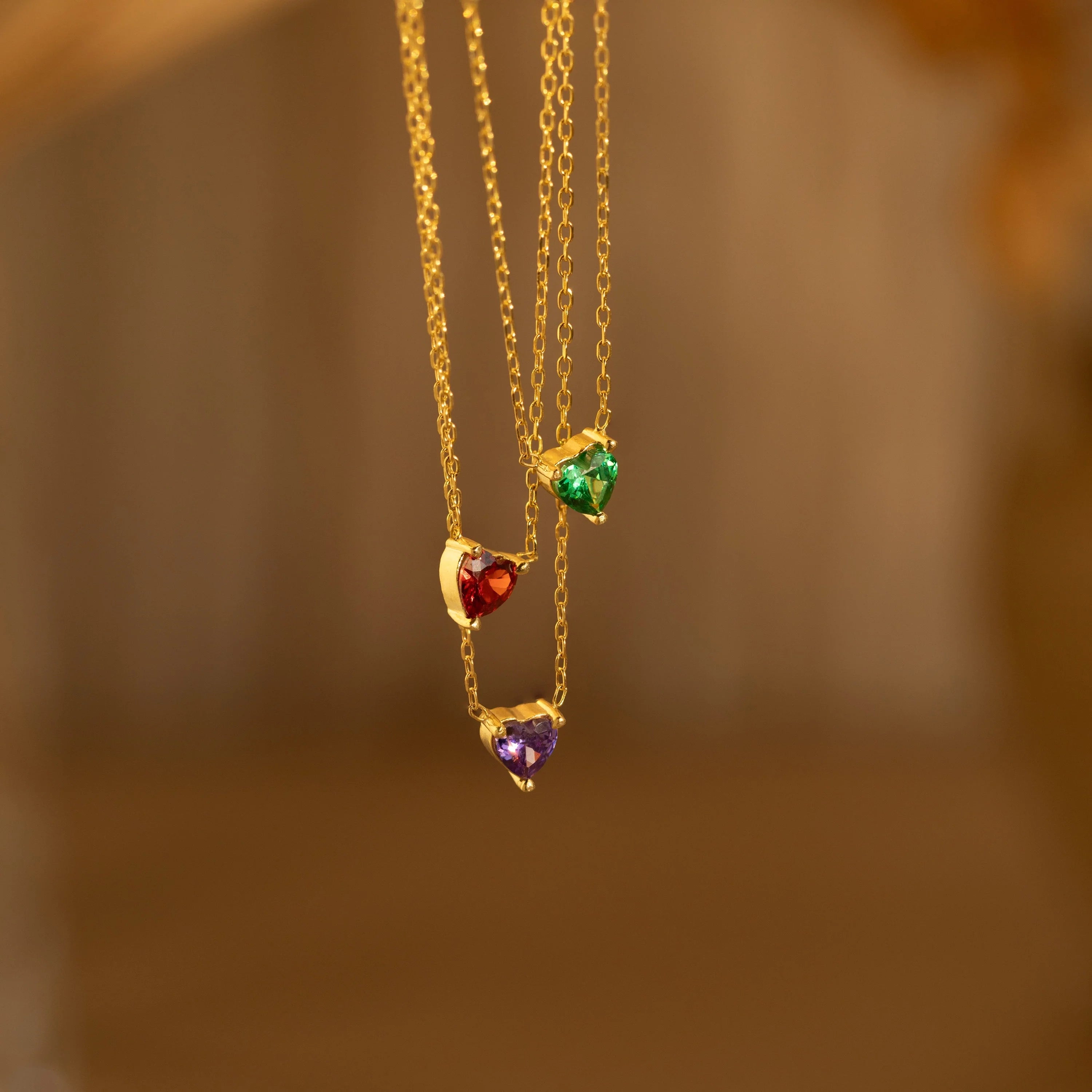 Heart Birthstone Necklace Silver 18K Gold Plated
