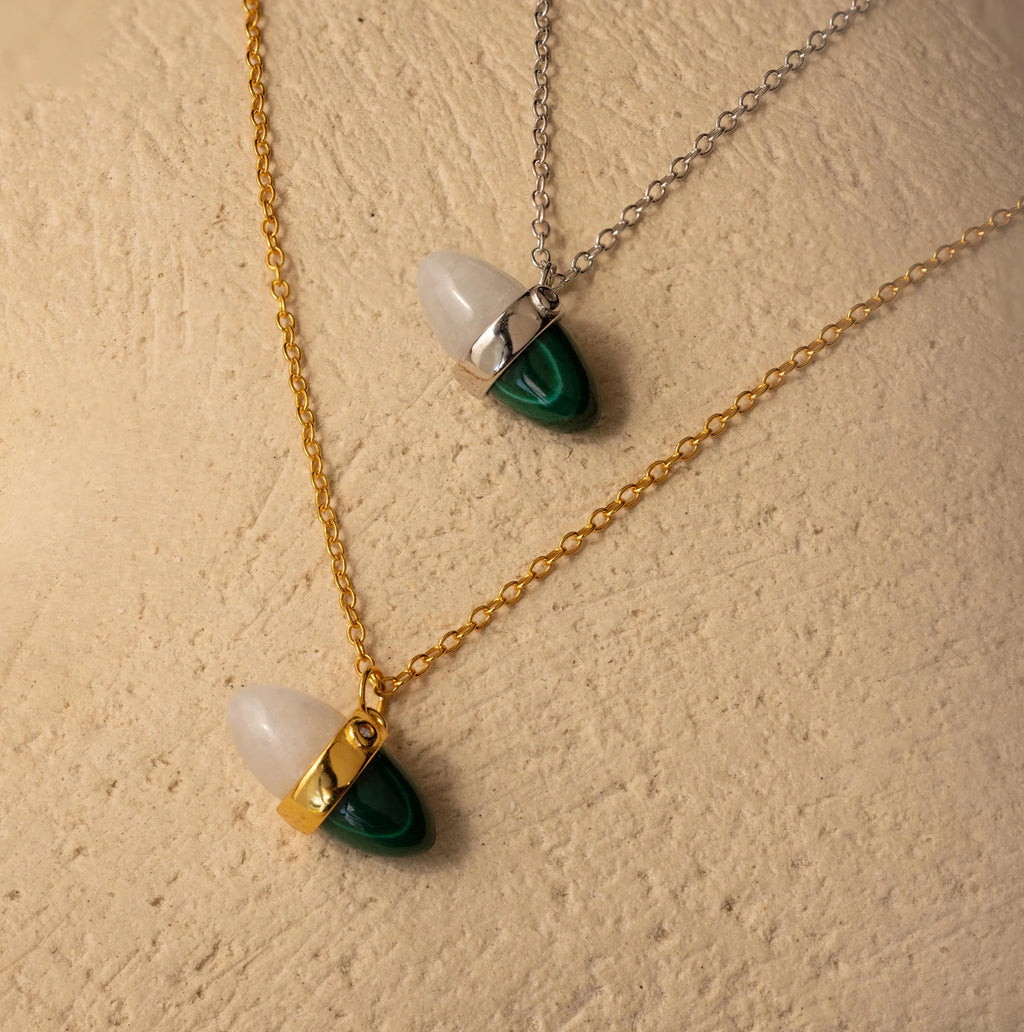 Malachite & Moonstone Necklace Silver 18K Gold Plated