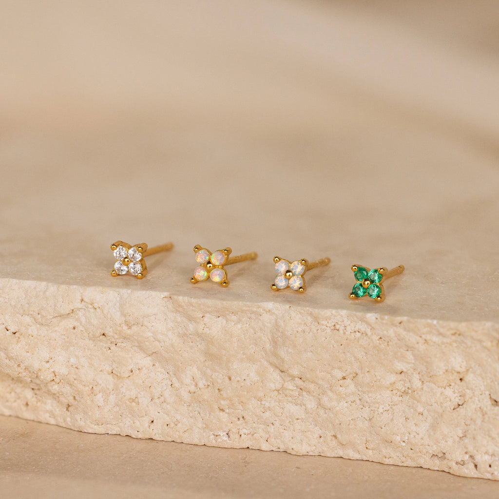 Emerald Ivy Flower Studs Silver 18K Gold Plated
