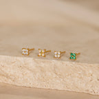 Emerald Ivy Flower Studs Silver 18K Gold Plated