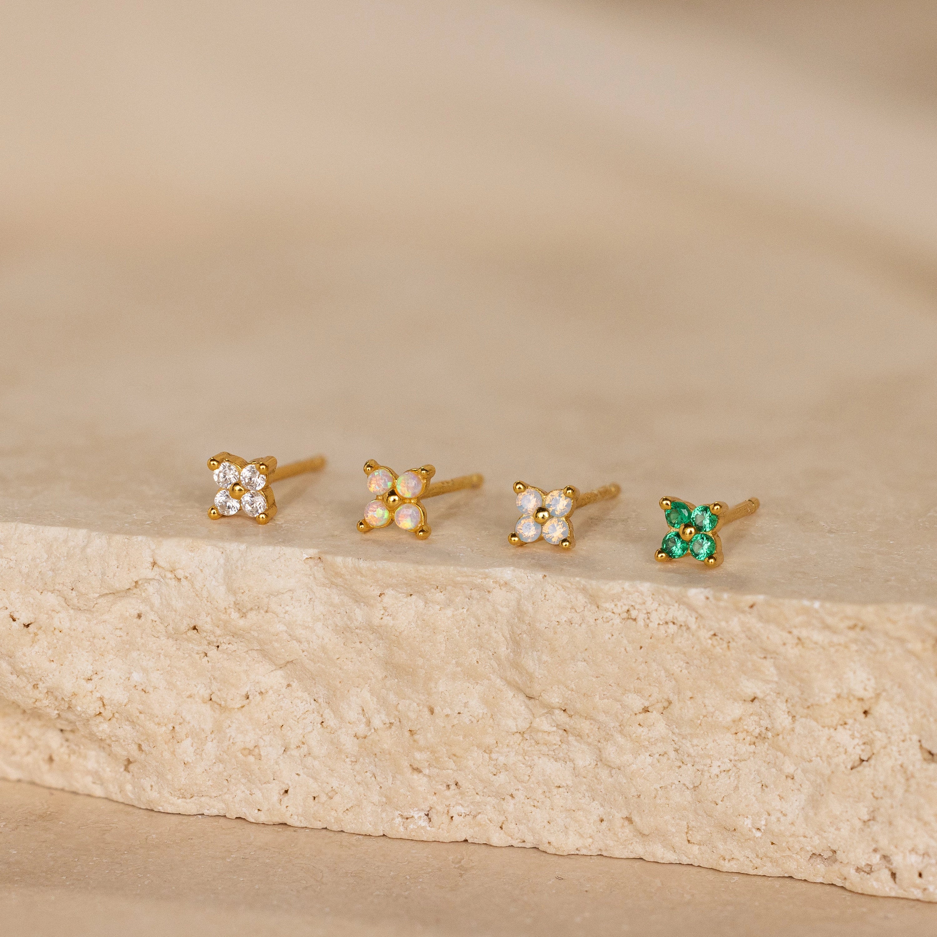 Emerald Ivy Flower Studs Silver 18K Gold Plated