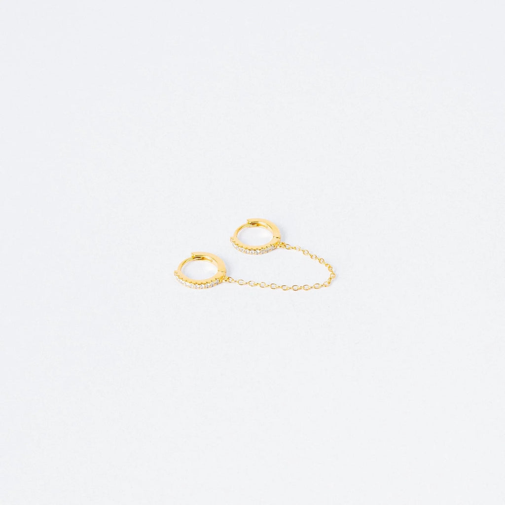 Diamond Pave Duo Chain Earring Silver 18K Gold Plated