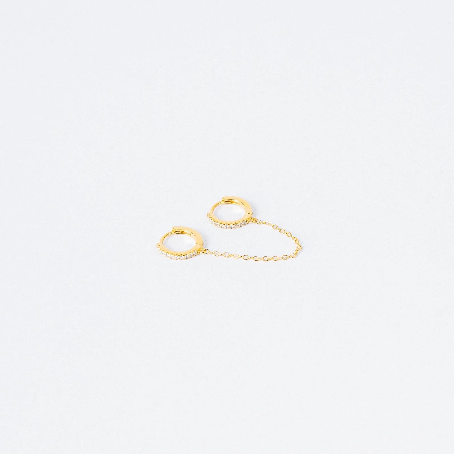 Diamond Pave Duo Chain Earring Silver 18K Gold Plated